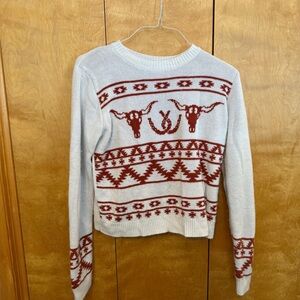 Wrangler Rstro Womens Western Sweatwr in off white and rust Brown